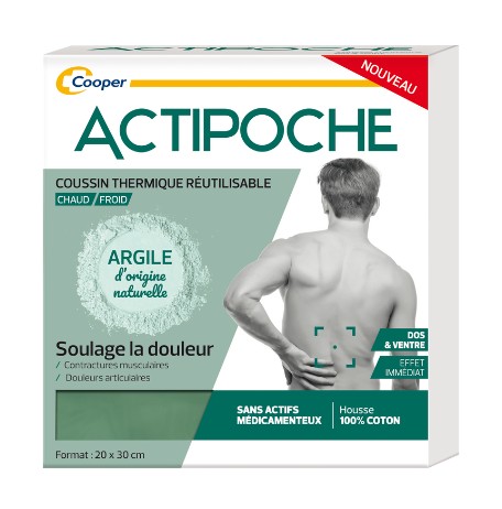 Actipoche Argile Coussin Thermique Dos & Ventre 20x30cm